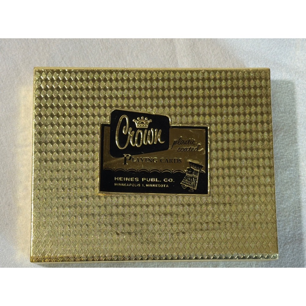 Vintage Crown Playing Cards Double Deck Set Gold Box Heines Publ Co Floral